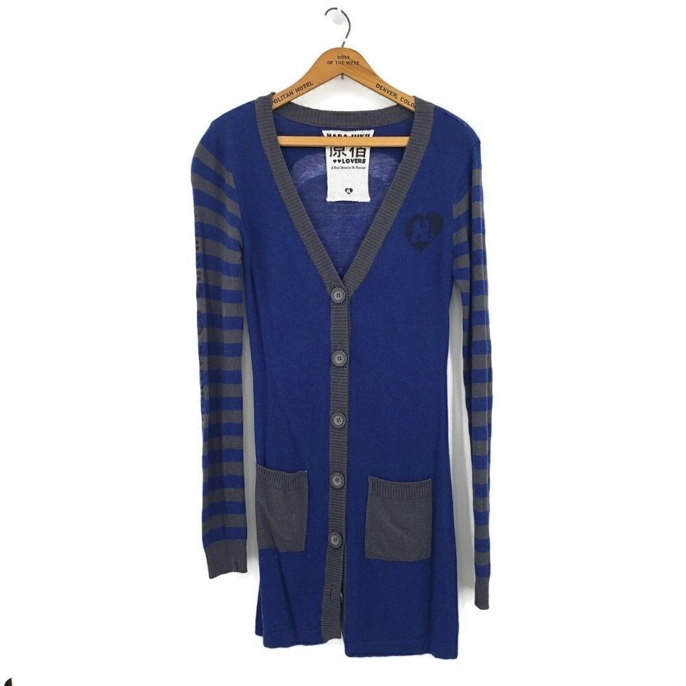 Harajuku Lovers Cardigan Sweater Womens Small Blue Grey Angora Blend